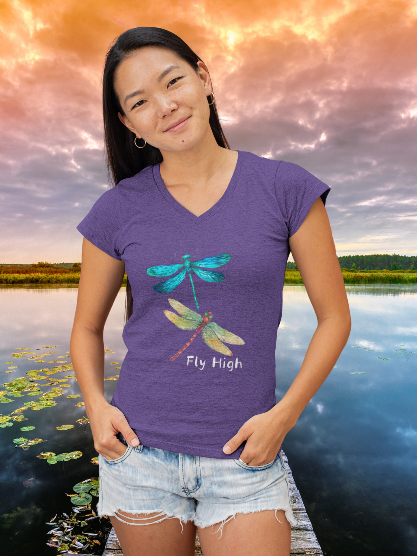 Fly High - Womens Jersey Short Sleeve V-Neck Tee