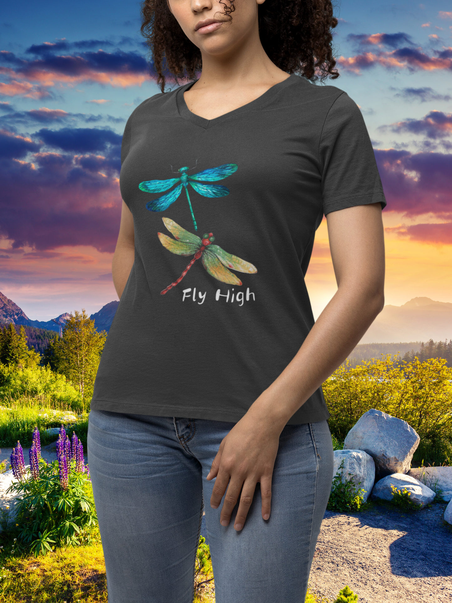 Fly High - Womens Jersey Short Sleeve V-Neck Tee